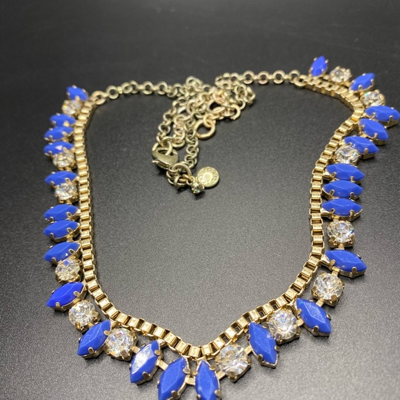 J Crew Blue and Gold Tone Rhinestone Necklace - Picture 6 of 8